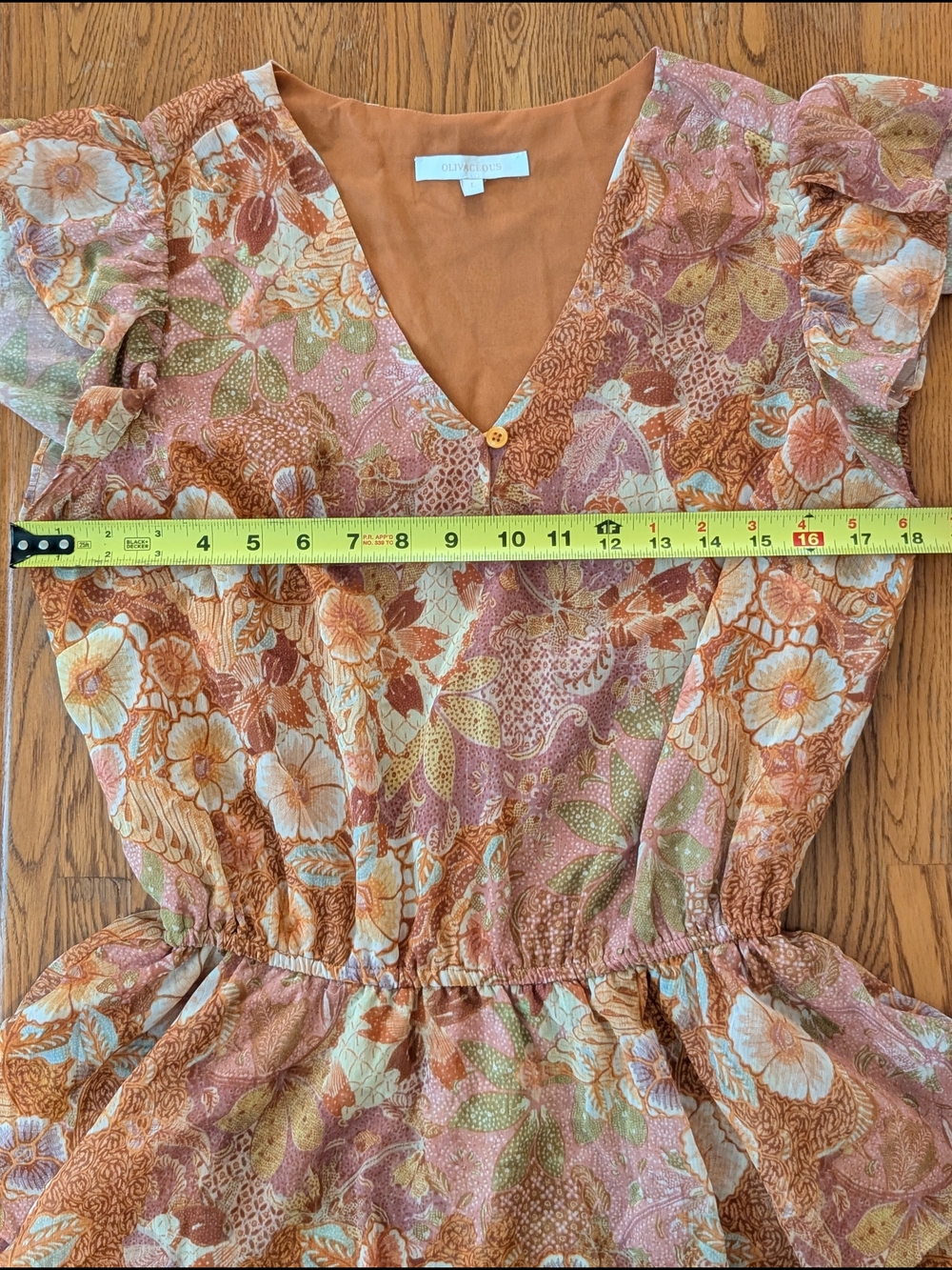 Olivaceous Floral Patterned Ruffle Mini Dress - Picture 9 of 14